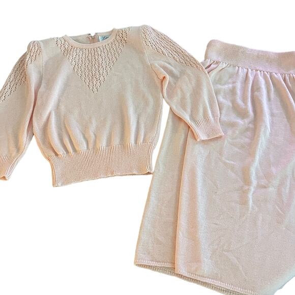 Vintage 70's Peach Vintage Dainty Knit Laura Alyzia Sweater Skirt Set-Size 10 - Picture 1 of 12